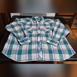 Men's size 2X green plaid Wrangler western style shirt